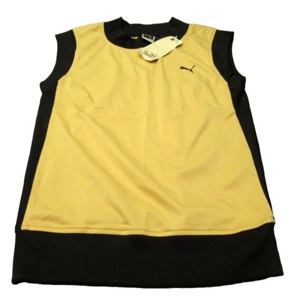 Puma Sweater‎ Vest Womens Medium Yellow Black Colorblock Crew Neck Pullover NEW